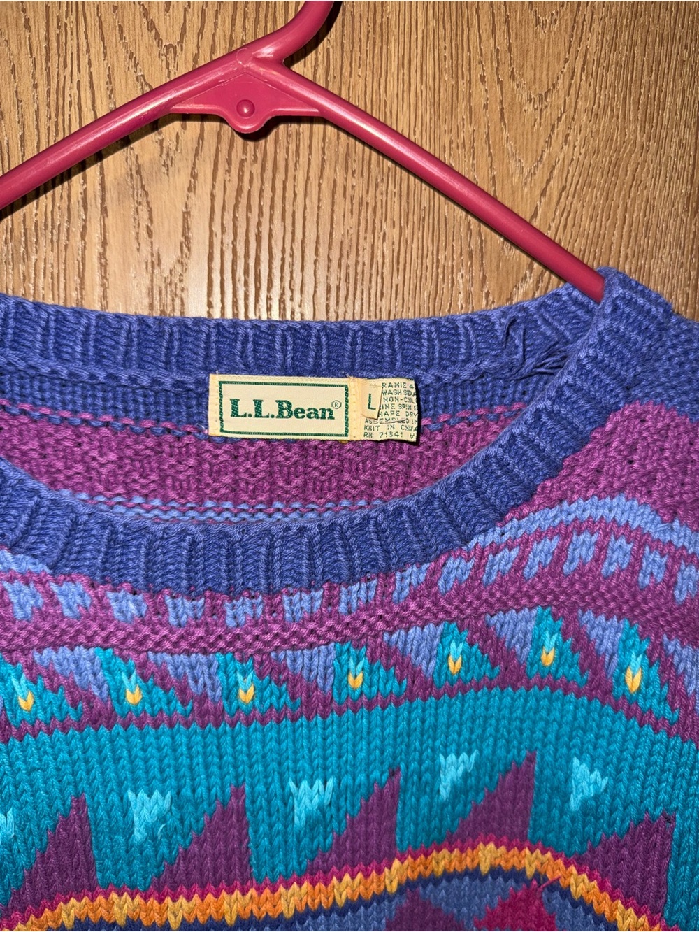 L.L. Bean Women's Knit Crewneck Sweater in Purple, Turquoise & Pink - Picture 2 of 3
